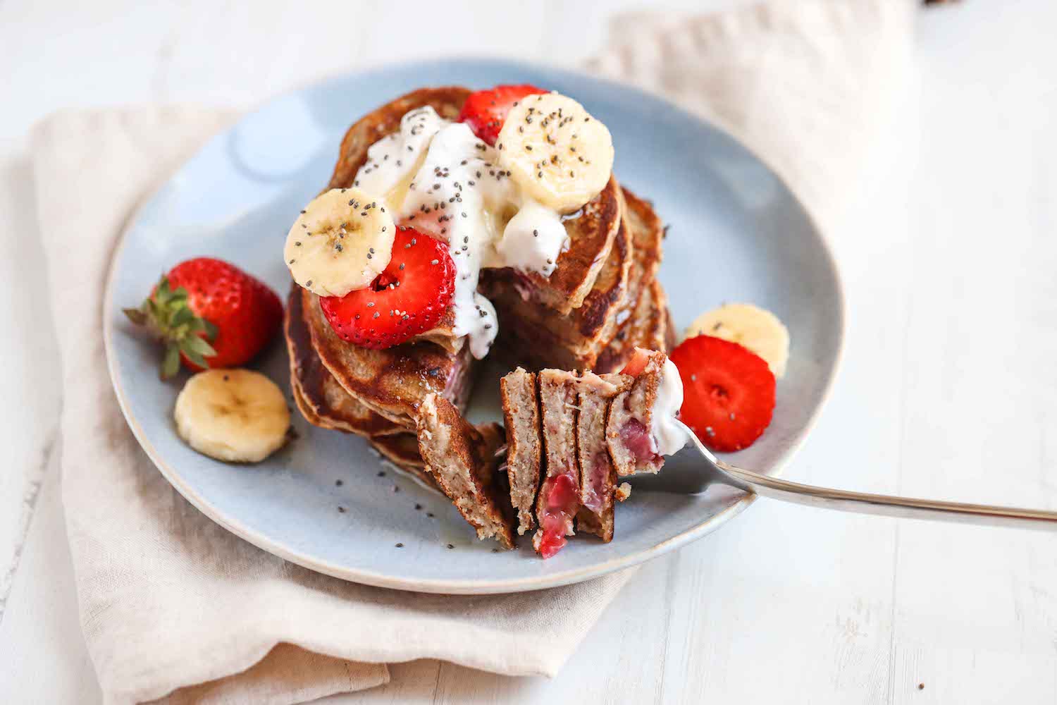 Vegan Banana Strawberries Pancake Recipe - Roshni Sanghvi