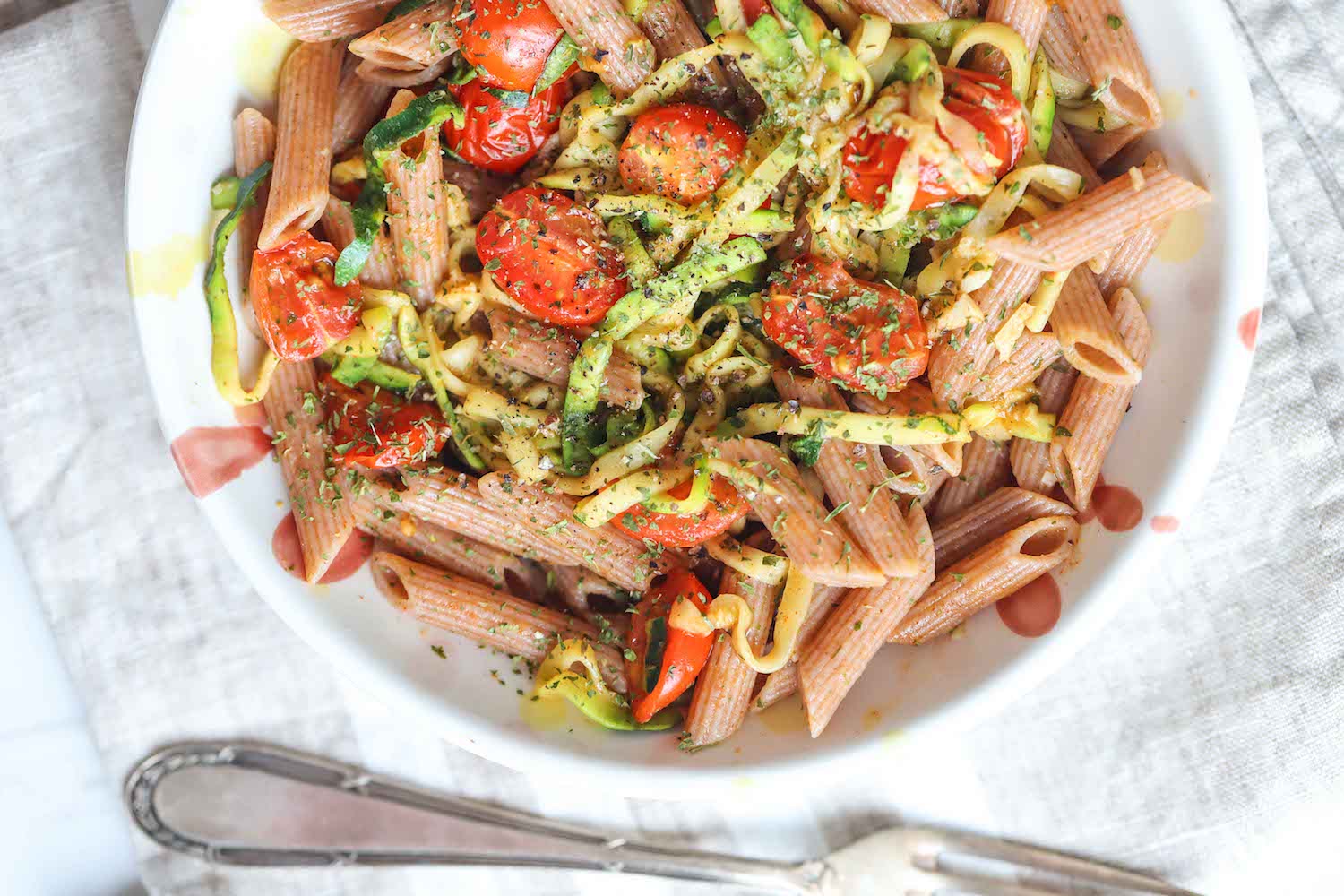 Vegan Zucchini Tomato Pasta Recipe - Roshni Sanghvi