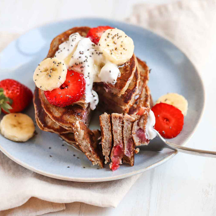 Vegan Banana Strawberries Pancake Recipe - Roshni Sanghvi